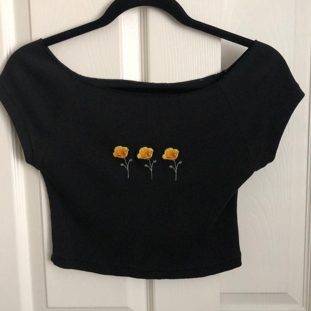 brandy melville black off the shoulder crop top